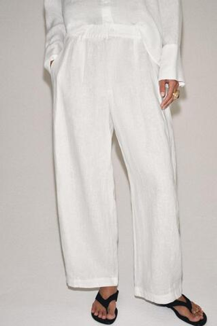 ZARA БРЮКИ ИЗ ЛЬНА СО СКЛАДКАМИ — ZW COLLECTION, БЕЛЫЙ