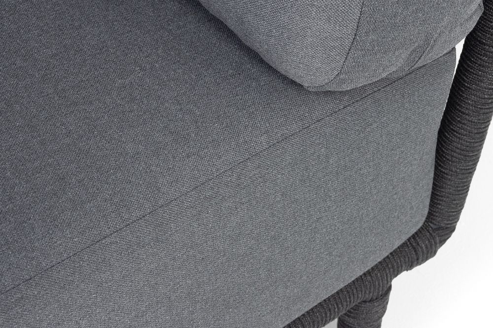 "Верона" диван модульный плетеный из роупа, каркас алюминий темно-серый (RAL7024) муар, роуп темно-серый круглый, ткань темно-серая 027