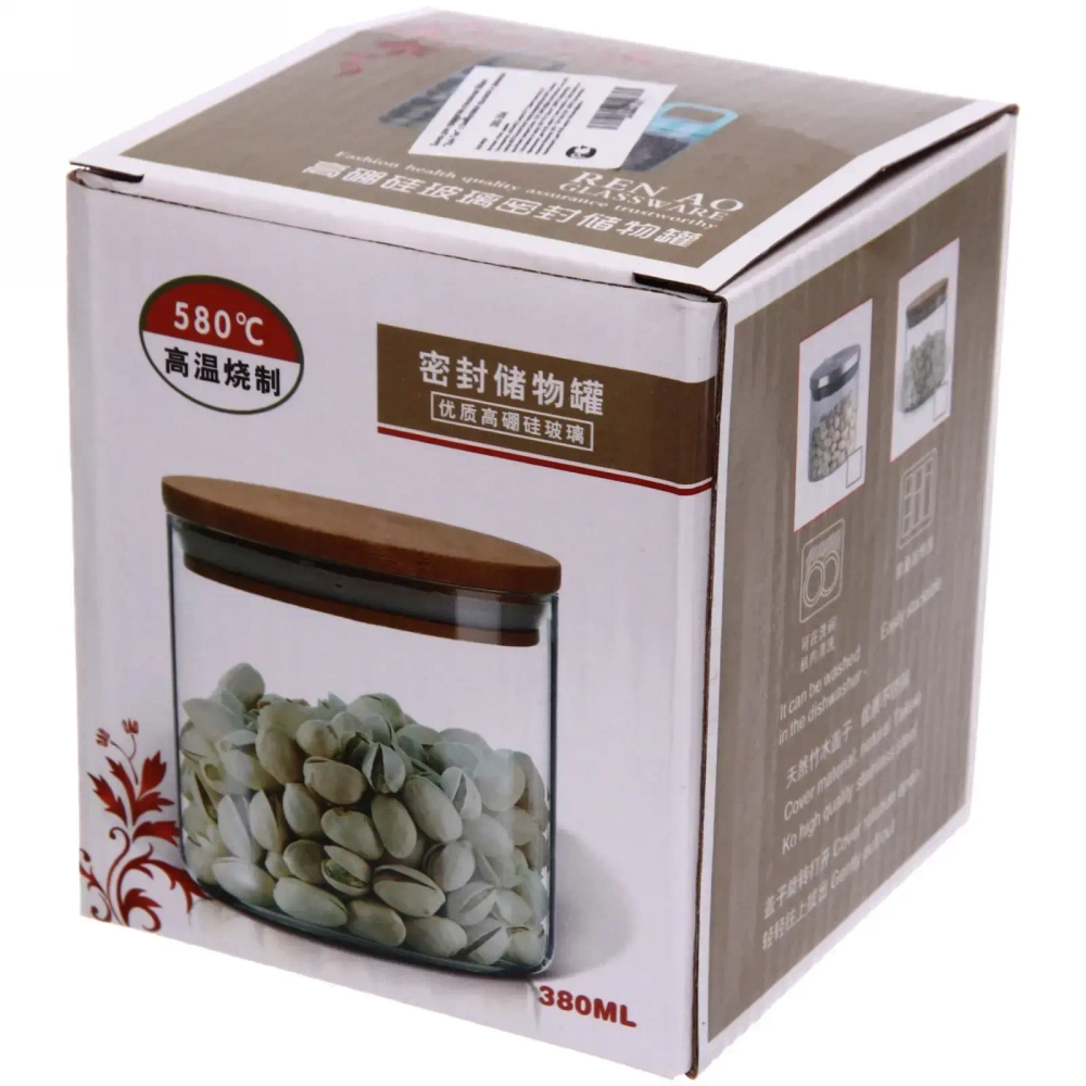 Банка для продуктов стеклянная 500мл «Хай-Тек» с бамбуковой крышкой 10*9,5см