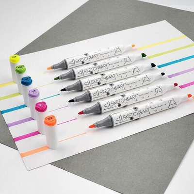 Скетч-маркеры 6 цветов двусторонние "Sketch&Art. Неоновые Цвета" (BrunoVisconti)