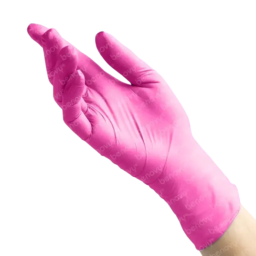 M2106K2 Перчатки BENOVY медицинские диагностические (смотровые) одноразовые нестерильные нитриловые, фуксия, S, 50 пар/уп