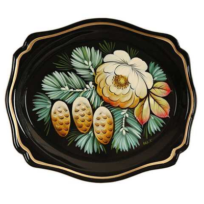 Жостовский поднос декоративный, размер 20х17 см (A3), металлический