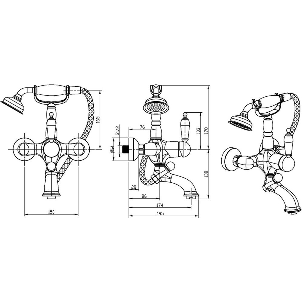 Смеситель для ванны с душем Boheme Crystal 283-CRST