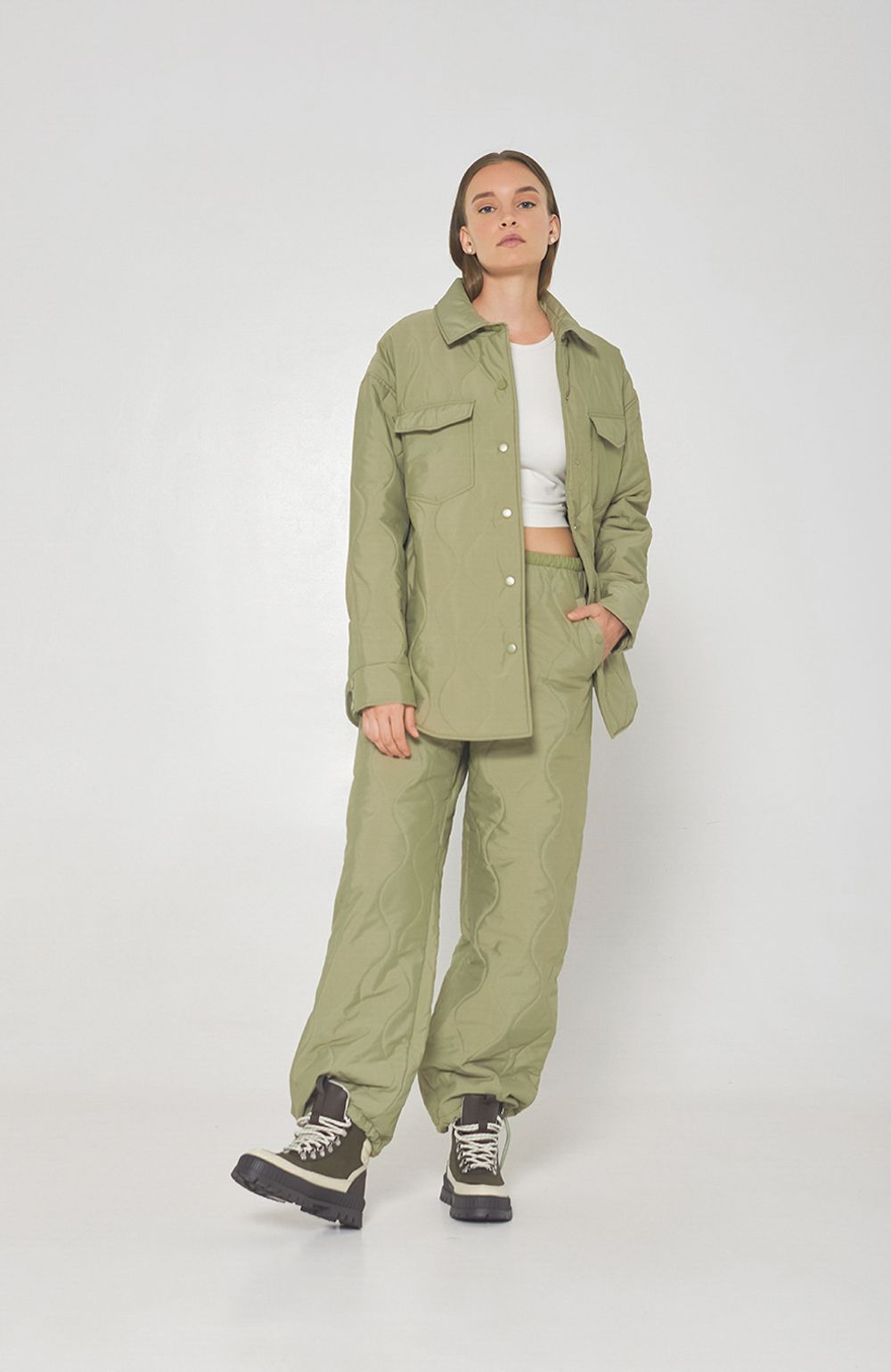 Брюки Alexandra Talalay стёганые AT019 фисташковые