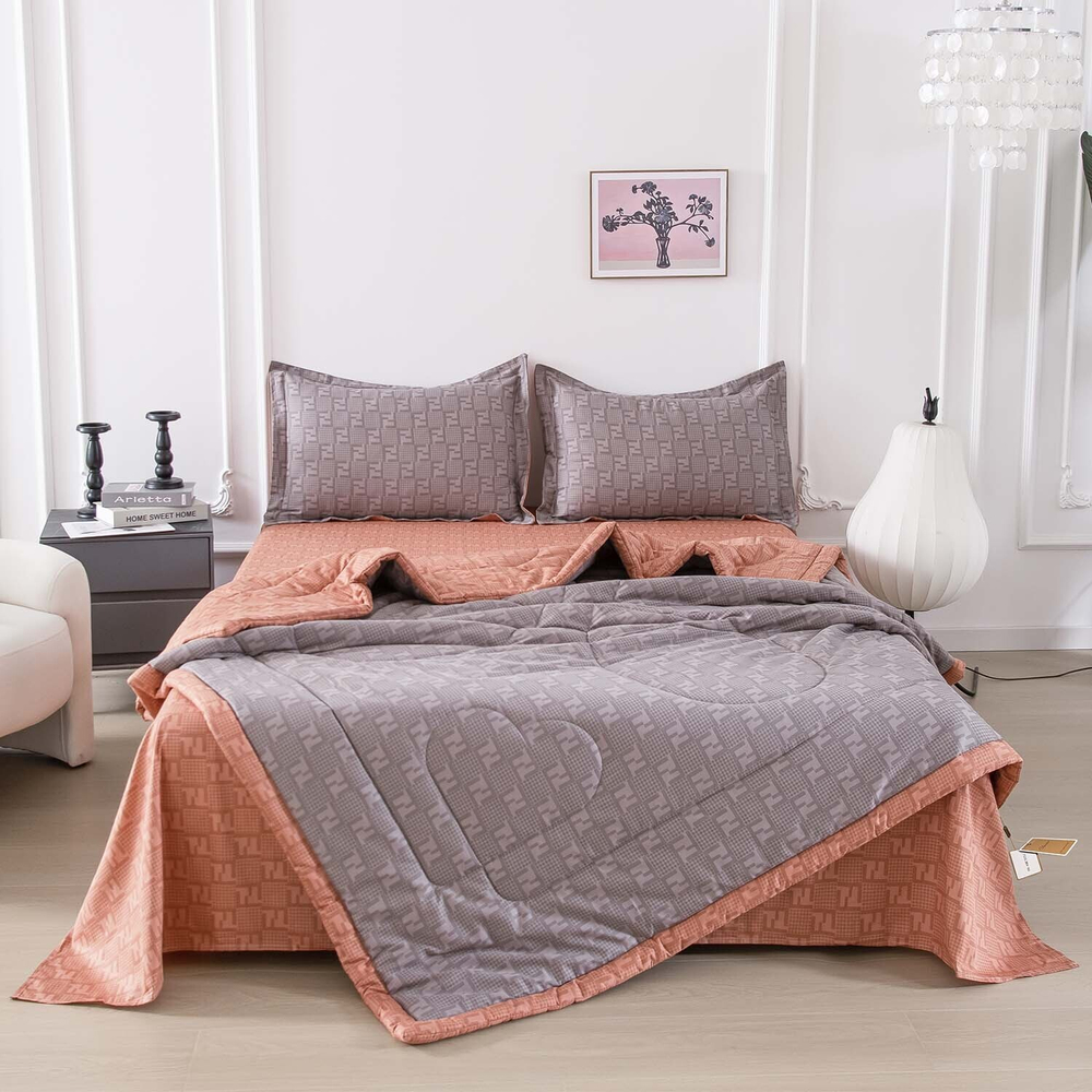 Комплект постельного белья Сатин с Одеялом 100% хлопок 160x80 на резинке OBR165