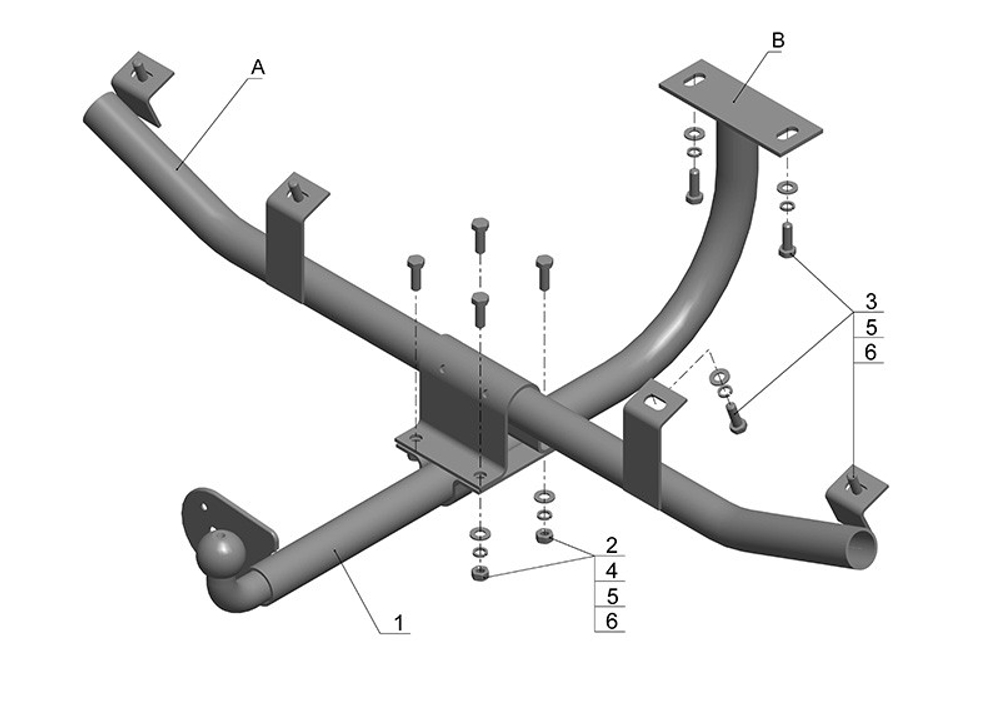 Фаркоп для Chevrolet Niva 2123 2002-2020 Тип шара: H (несъемный сварной). Нагрузки: 1300/50 кг, VAZ-23