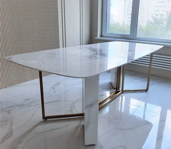 Стол Marble Cross, 220х100 см, белый керамогранит