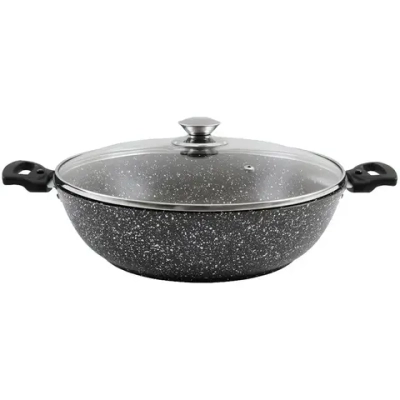 Сотейник 30*8,5см со стеклеклянной крышкой АП (темный мрамор) смт308а