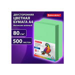 Бумага цветная BRAUBERG, А4, 80 г/м2, 500 л., интенсив, зеленая, для офисной техники, 115213