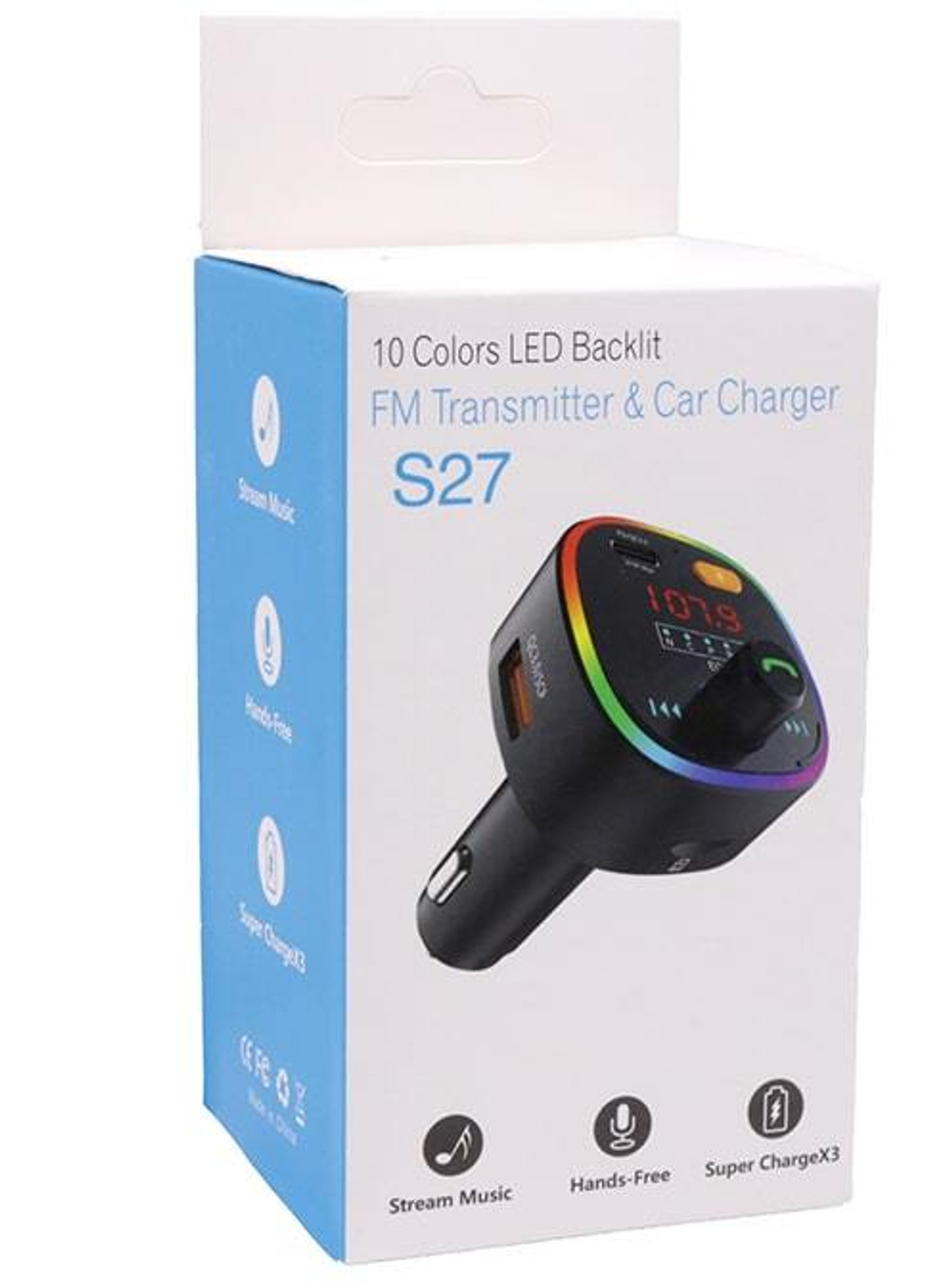Автомобильный FM-трансмиттер S27 Bluetooth (черный) LED