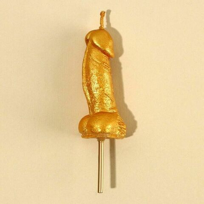 Золотистая свеча для торта в виде фаллоса - 4,5 см. (Цвет: золотистый)