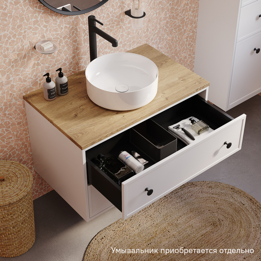 Тумба подвесная IDDIS Torr, со столешницей МДФ, дуб верона, 80 см, белый матовый, TOR80WVi95K