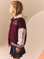 Бомбер с капюшоном для девочки Next B39-544, Бордовый, Белый