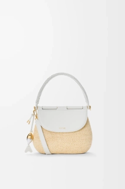 Loewe Средняя сумка Pescador из рафии и телячьей кожи, натуральный/белый