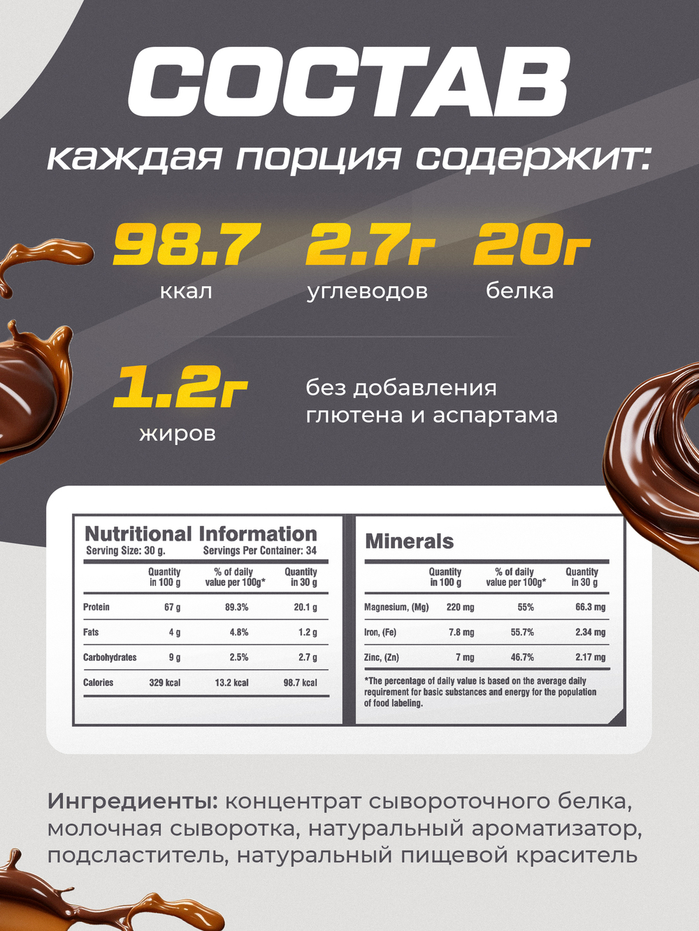 Протеин сывороточный Soul Way, протеин шоколадный / 1020 гр 34 порций