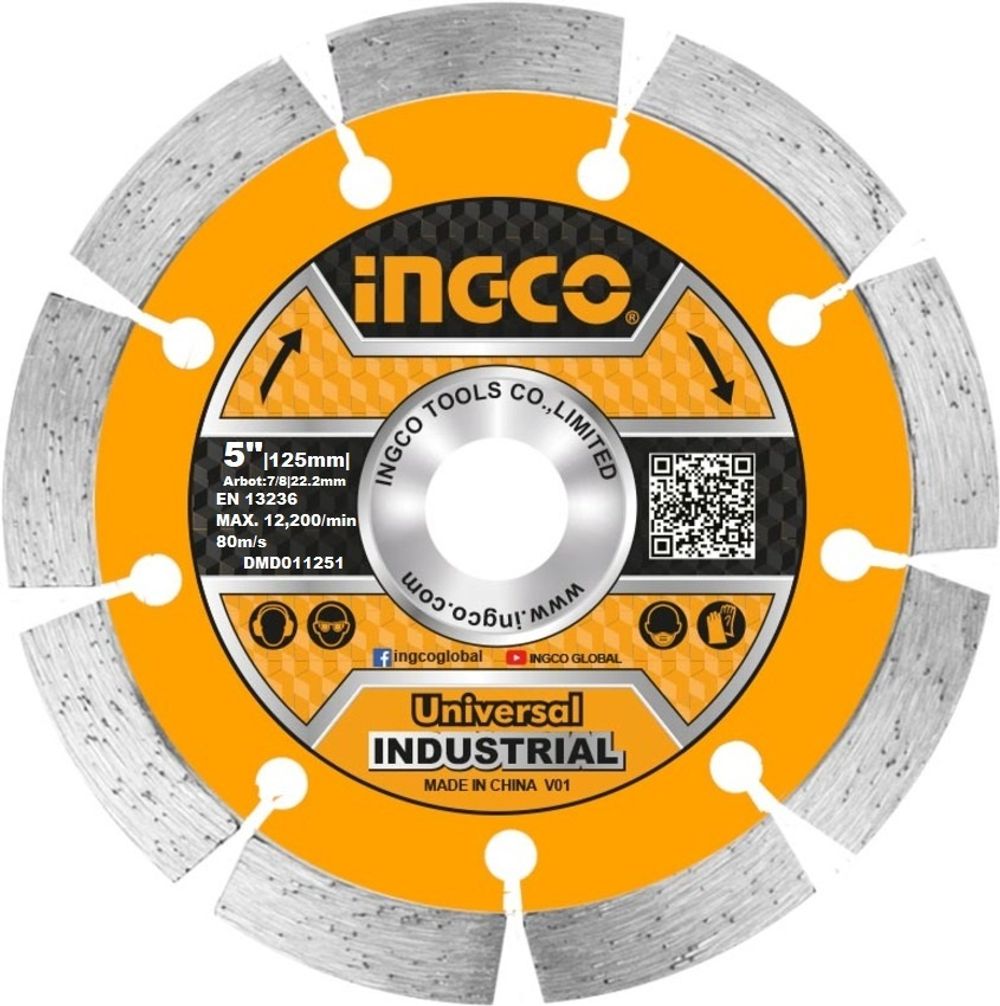 Диск алмазный сегментный 125х10х2,2х22мм INGCO DMD011251 INDUSTRIAL