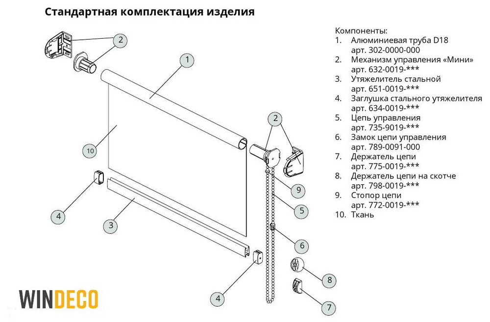 Готовый комплект для рулонных штор Мини, цвет белый (без ткани)