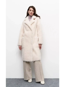 Шуба женская из шерсти мериноса чебурашка тедди, жемчужная, SilverFox