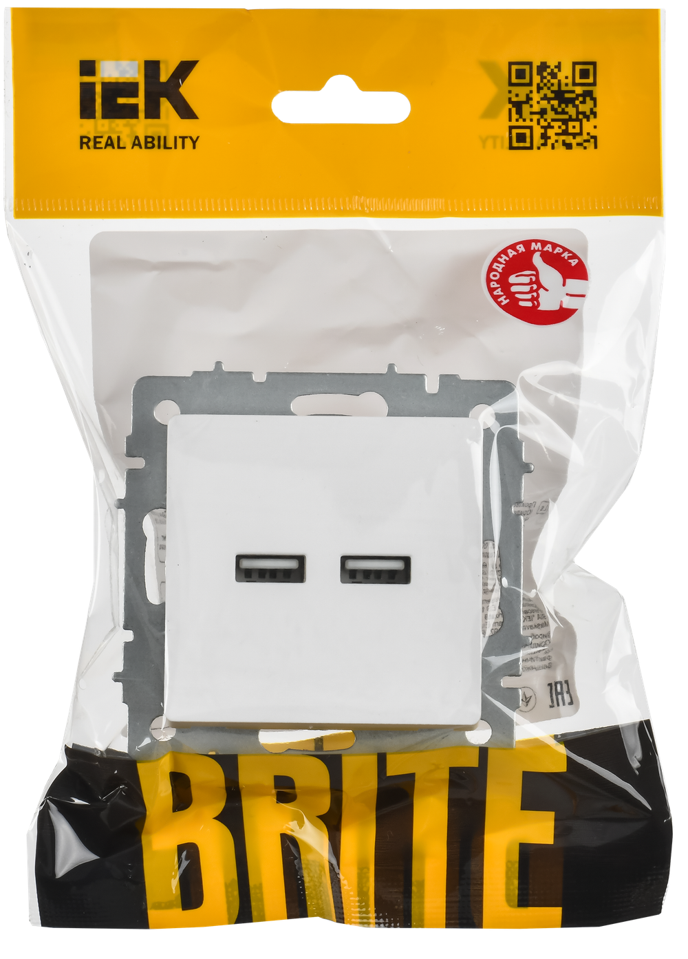 BRITE Розетка USB A+A 5В 3,1А РЮ10-1-БрАБ арктический белый IEK