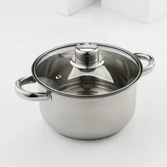 Набор Доляна «Классика», 8 предметов: ковш 1,5 л, 2 кастрюли 2/3 л, сковорода d=24 см, 4 крышки, стенки 0,3 мм, дно 5 мм