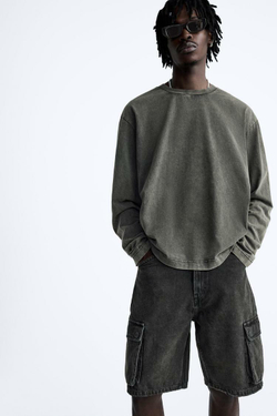 ZARA ДЖИНСОВЫЕ ШОРТЫ-КАРГО-БЕРМУДЫ, ЧЕРНЫЙ