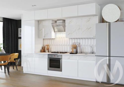 Кухня Оливия NEW 3;0м (белый/белый глянец; мрамор золото/антарес)