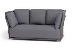 "Лугано" диван 3-местный плетеный из роупа, каркас алюминий темно-серый (RAL7024) муар, роуп темно-серый круглый, ткань темно-серая YB25-0027