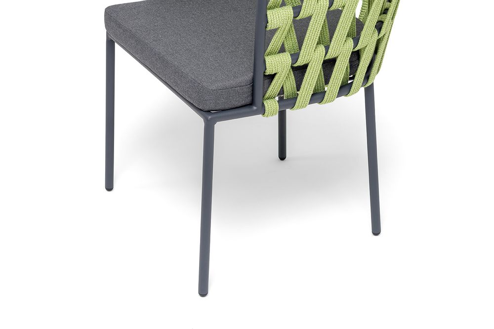 "Диего" стул плетеный из роупа, каркас из стали темно-серый (RAL7024) муар, роуп салатовый меланж круглый, ткань темно-серая 027
