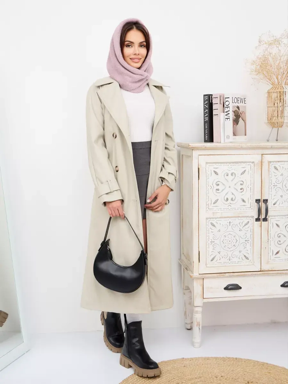 Капор зимний вязаный капюшон на флисе