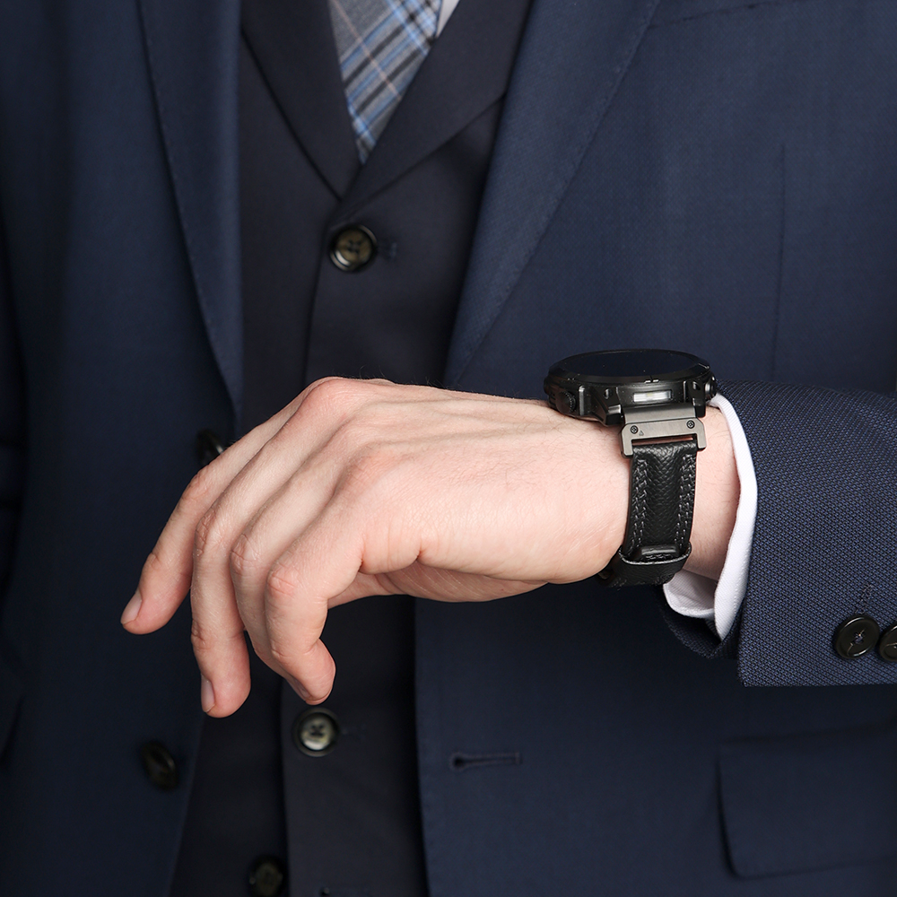 Ремешок для часов Garmin 43 mm с креплением из кожи теленка, черного цвета