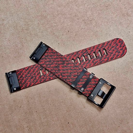 Ремешок 22 мм для Garmin нейлоновый жакардовое плетение, стальные тренчики (Красный)