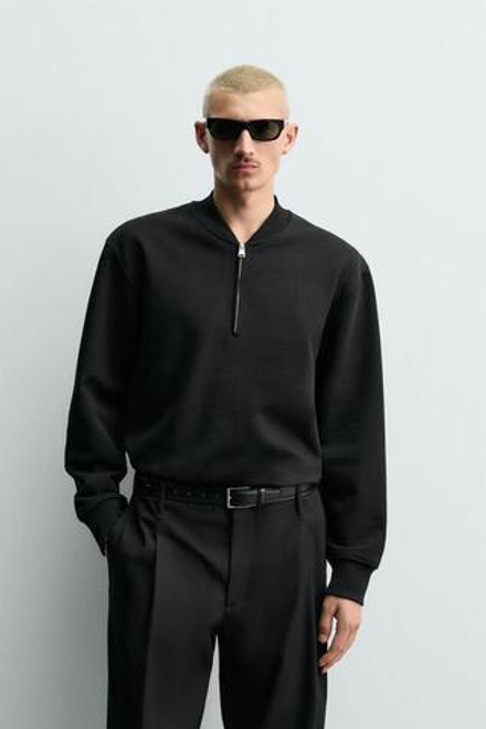 ZARA ТОЛСТОВКА С ВОРОТНИКОМ НА МОЛНИИ, ЧЕРНЫЙ