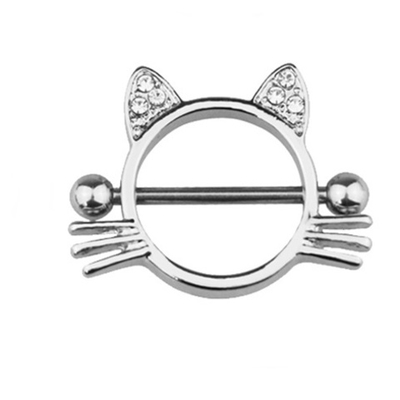 Штанга для пирсинга сосков с украшением Котик. Медицинская сталь. 1 шт.