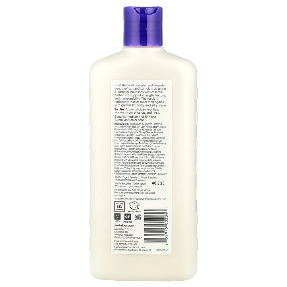 Andalou Naturals, Кондиционер, для объема, густоты, блеска, сияния волос, поднимает от корней, лаванда и биотин, 11,5 ж. унц. (340 мл)