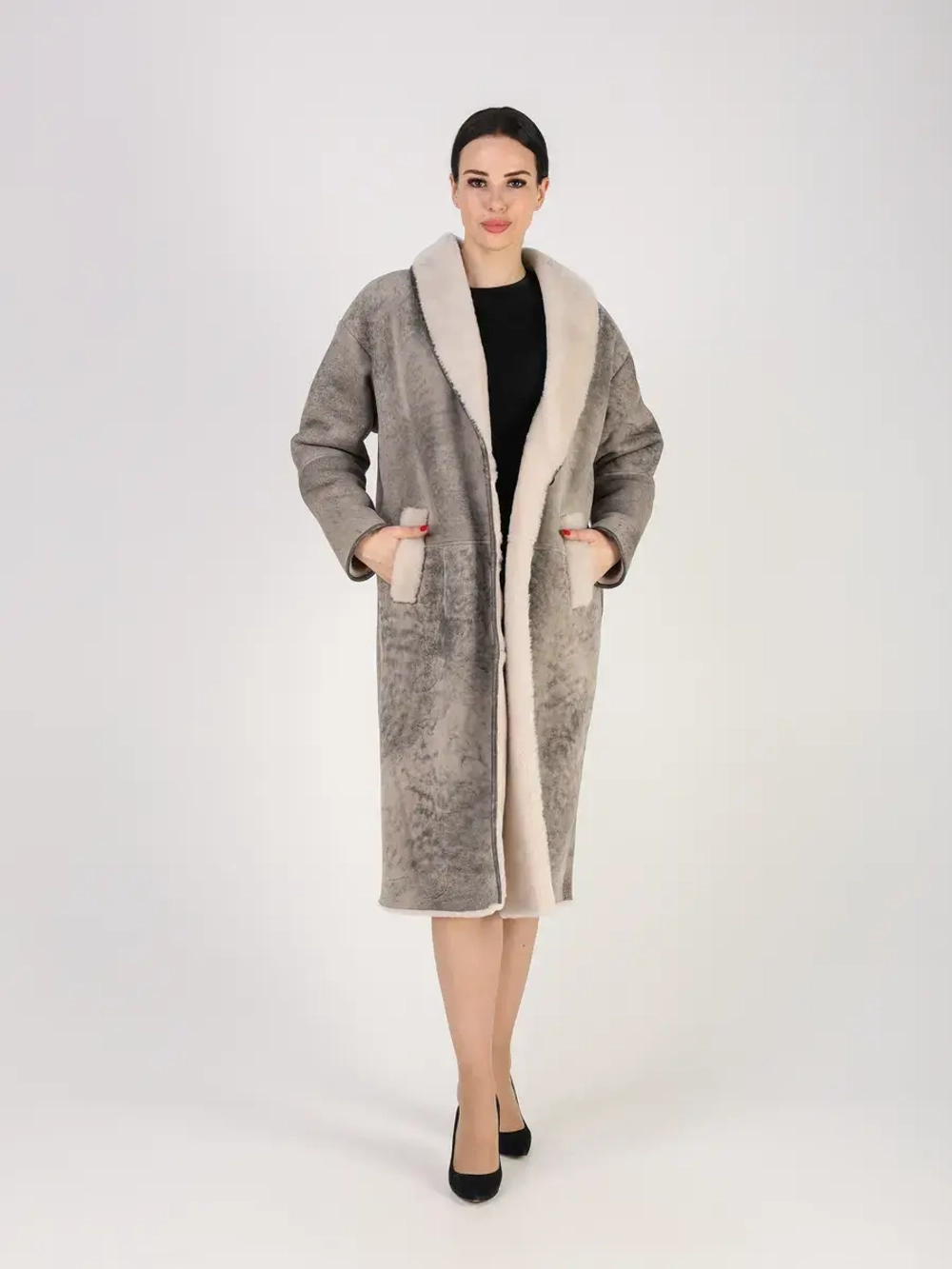 Дубленка зимняя натуральная длинная оверсайз