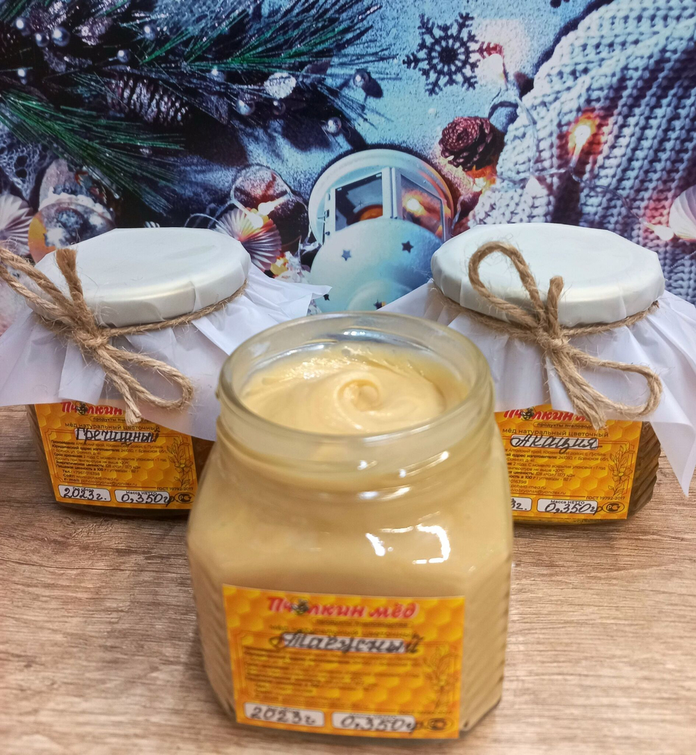 Натуральный Алтайский мёд, набор баночек с мёдом: Гречишный, Таёжные дикоросы и Акациевый, по 0,350 гр.