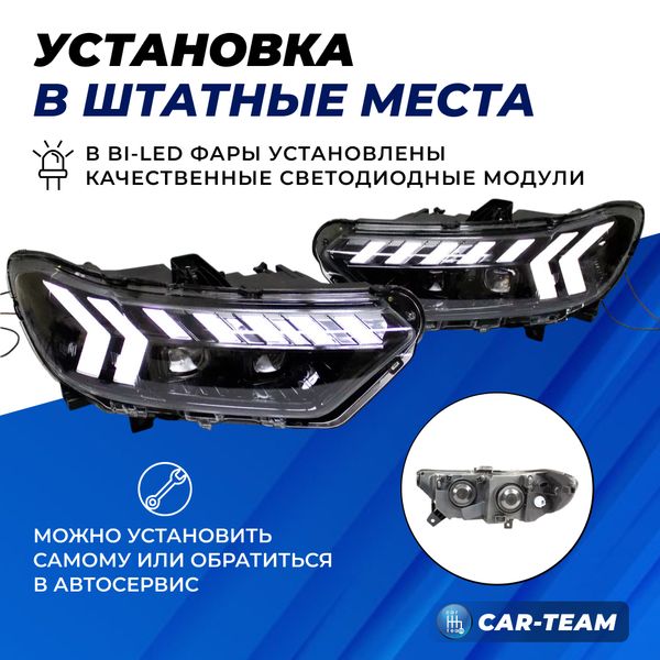 Фары Нива Travel передние "Best Partner" в стиле AUDI с 4-мя Bi LED модулями, ДХО и плавающими поворотниками