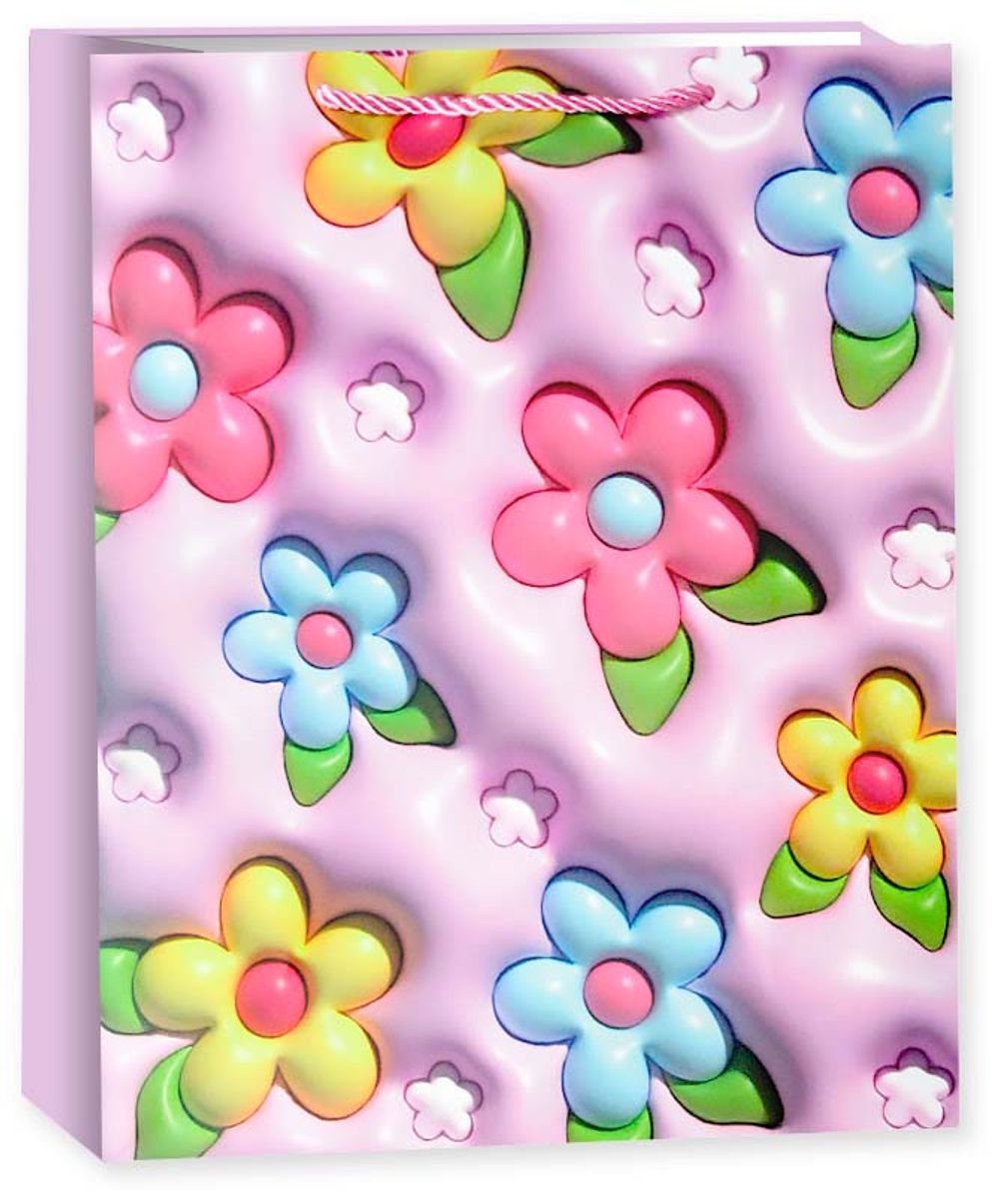 Пакет подарочный, Цветочное ассорти, Дизайн №3, Розовый, 32*26*12 см, 1 шт.  Изображение2