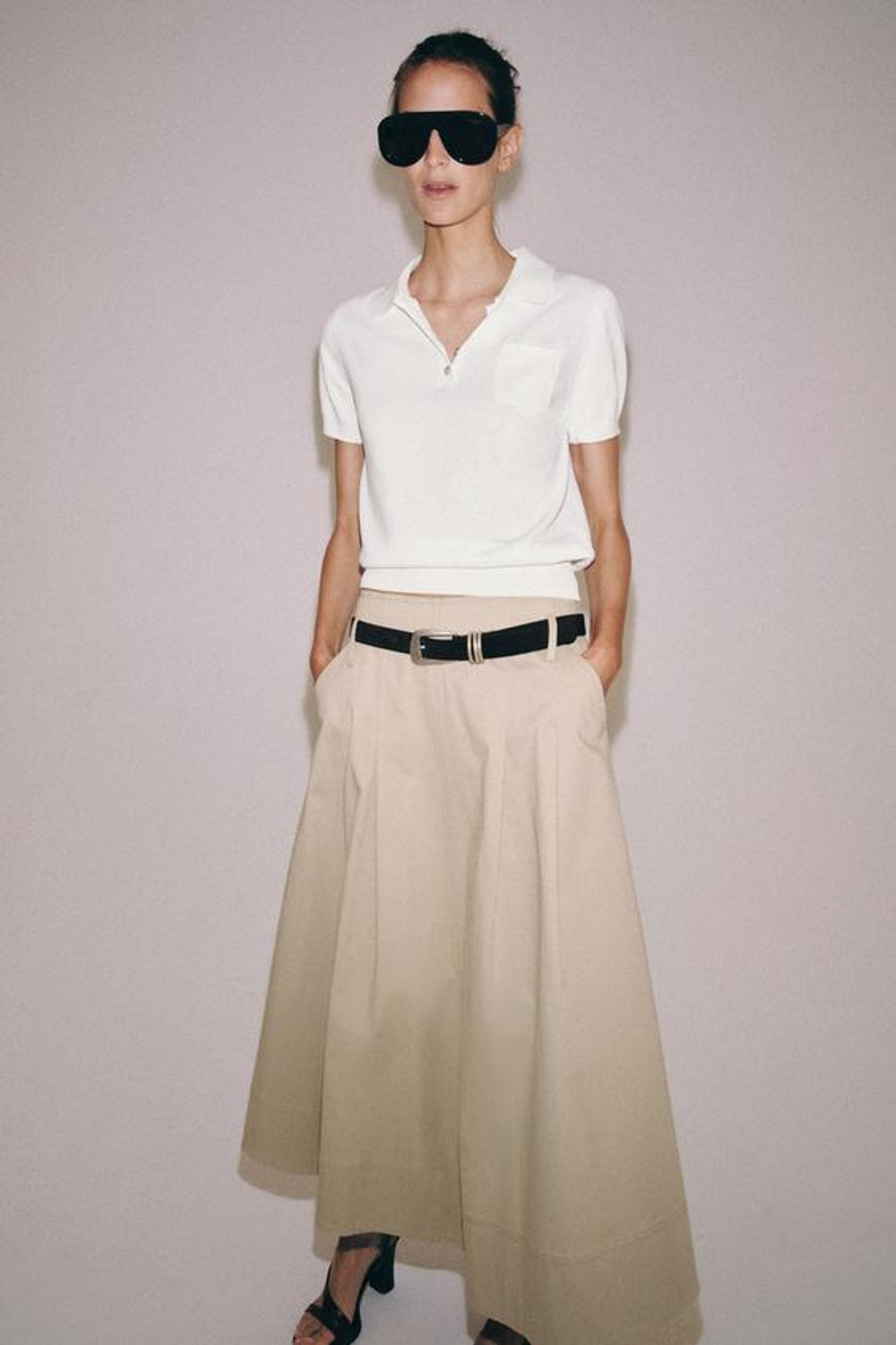 ZARA ТРИКОТАЖНОЕ ПОЛО С КОРОТКИМИ РУКАВАМИ, БЕЛЫЙ