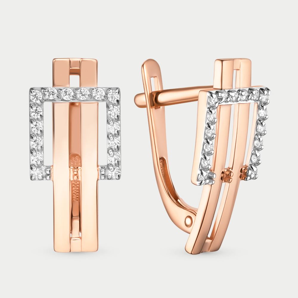 Серьги женские из розового золота 585 пробы с фианитами (арт. 018542-1102)