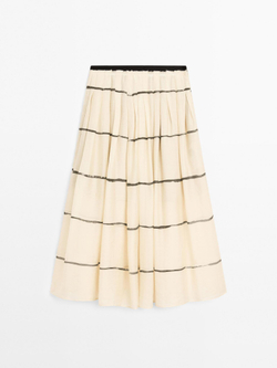 Massimo Dutti Юбка миди из струящейся ткани в полоску, кремовый
