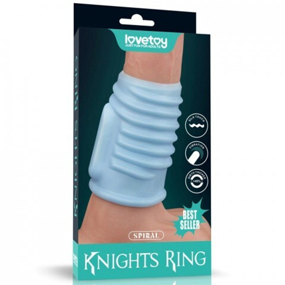 Насадка на пенис с вибрацией Spiral Knights Ring  (10*3,6) голубая