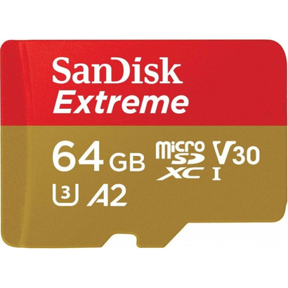 Карта памяти MicroSD 64GB SanDisk Class 10 Extreme A2 V30 UHS-I U3 (160 Mb/s) +SD адаптер