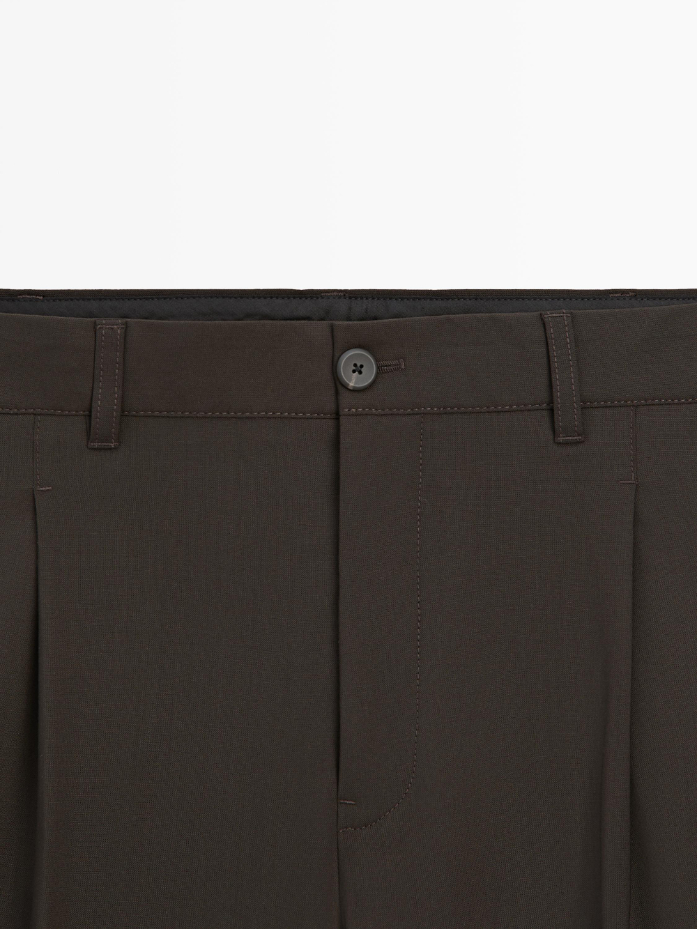 Massimo Dutti Свободные брюки из прохладной шерстяной смеси, коричневый