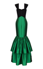 Платье макси драпированное из крепа с объемной юбкой из шелка