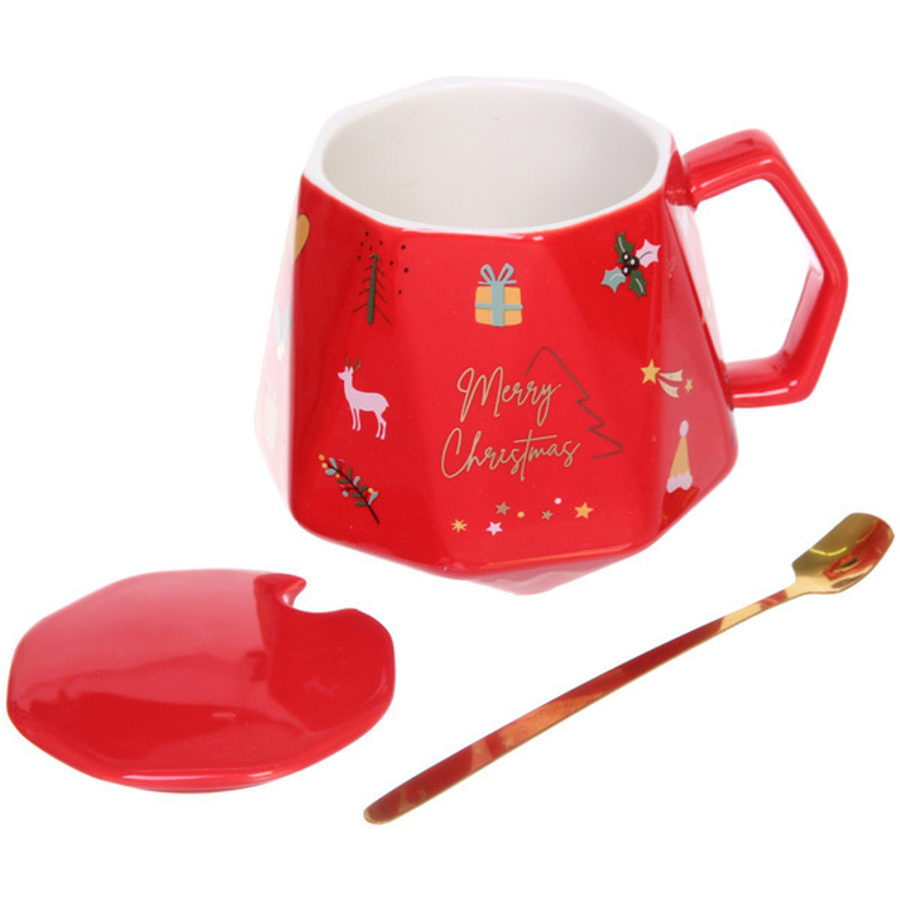 Кружка керамическая 350мл «С рождеством» с крышкой и ложкой