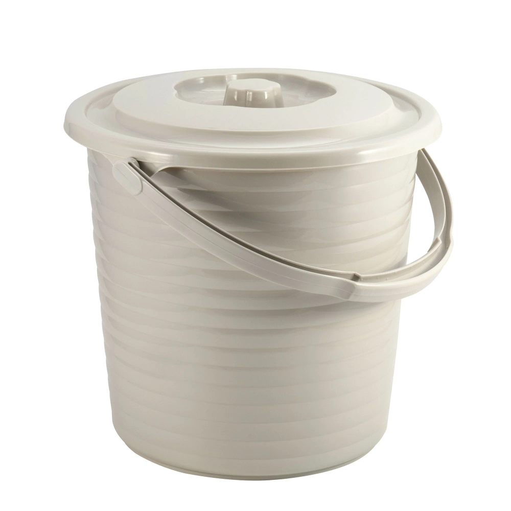 Ведро пищевое с крышкой рифленое RUNIS 15 л пластик, серо-бежевый