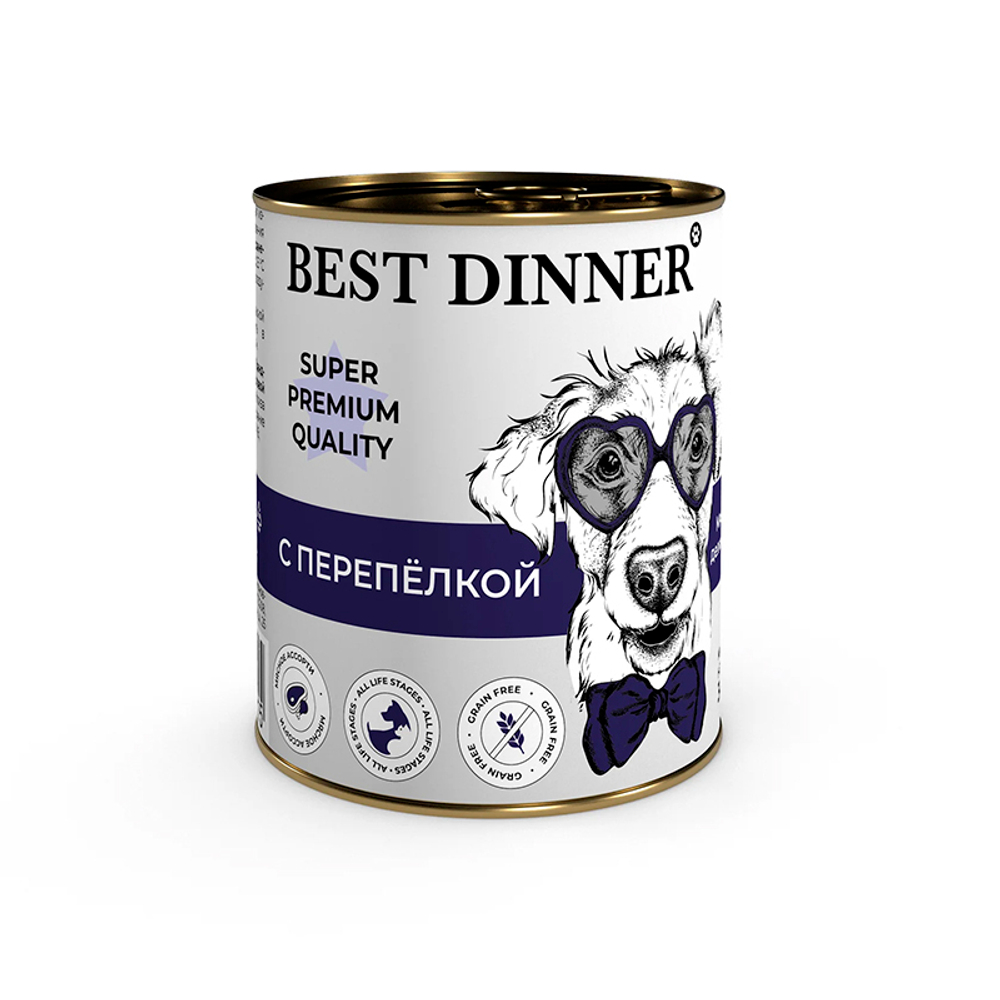 Влажный корм Best Dinnerc Super Premium с перепелкой для собак и щенков, 340 г