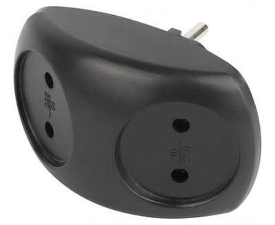 Разветвитель электрический ЭРА SPx-2-B на 2 розетки без заземления 10А черный