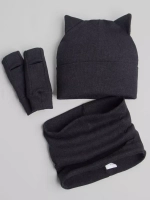 Шапка для девочки осенняя с митенками и снудом